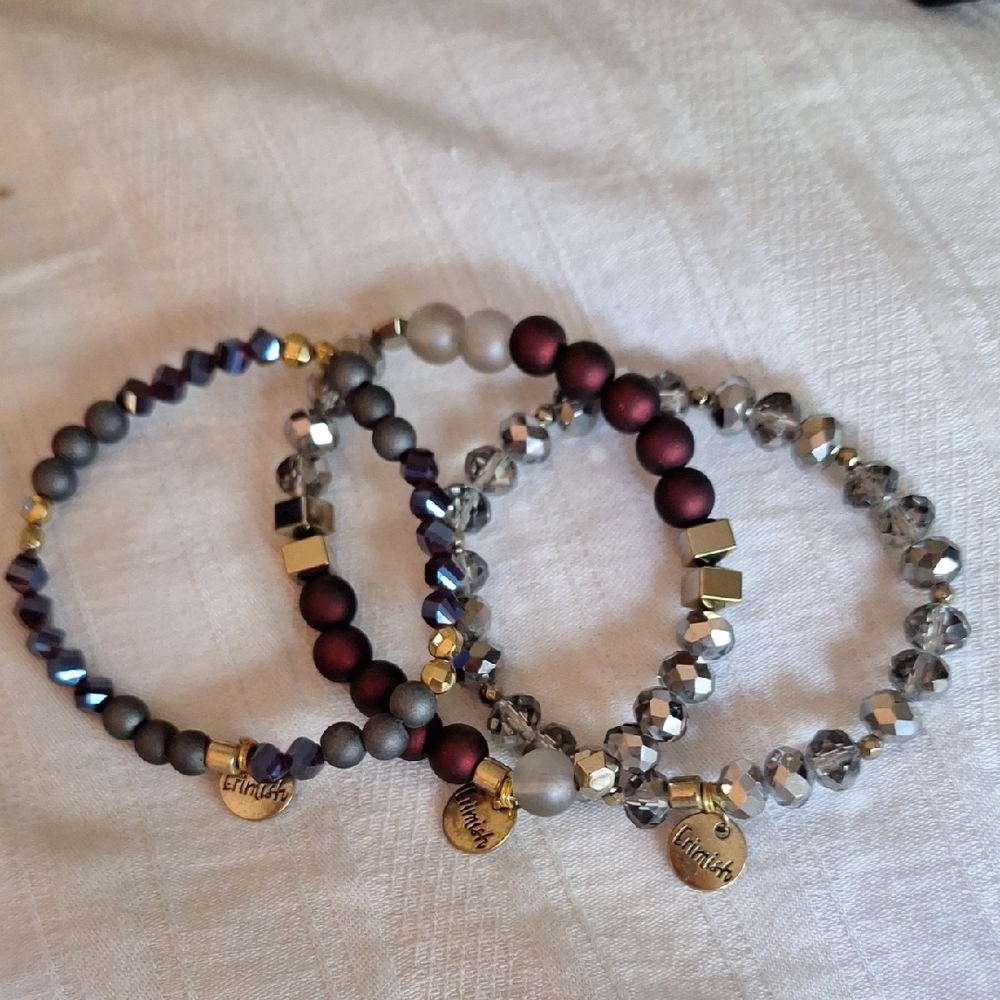 Erimish Gold and Burgundy Beaded Bracelet Set